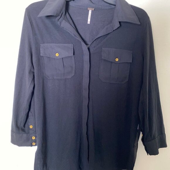 Poof Women's Black Button Down Shirt💕 Medium Back Sheer - Picture 10 of 16